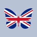 UK flag in the shape of a Butterfly. British Union Jack icon. England and Great Britain national symbol. Vector illustration. Royalty Free Stock Photo